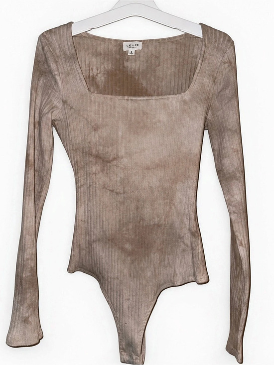 Le Lis Tops - Le Lis Ribbed Square Neck Bodysuit in Brown Small Like New